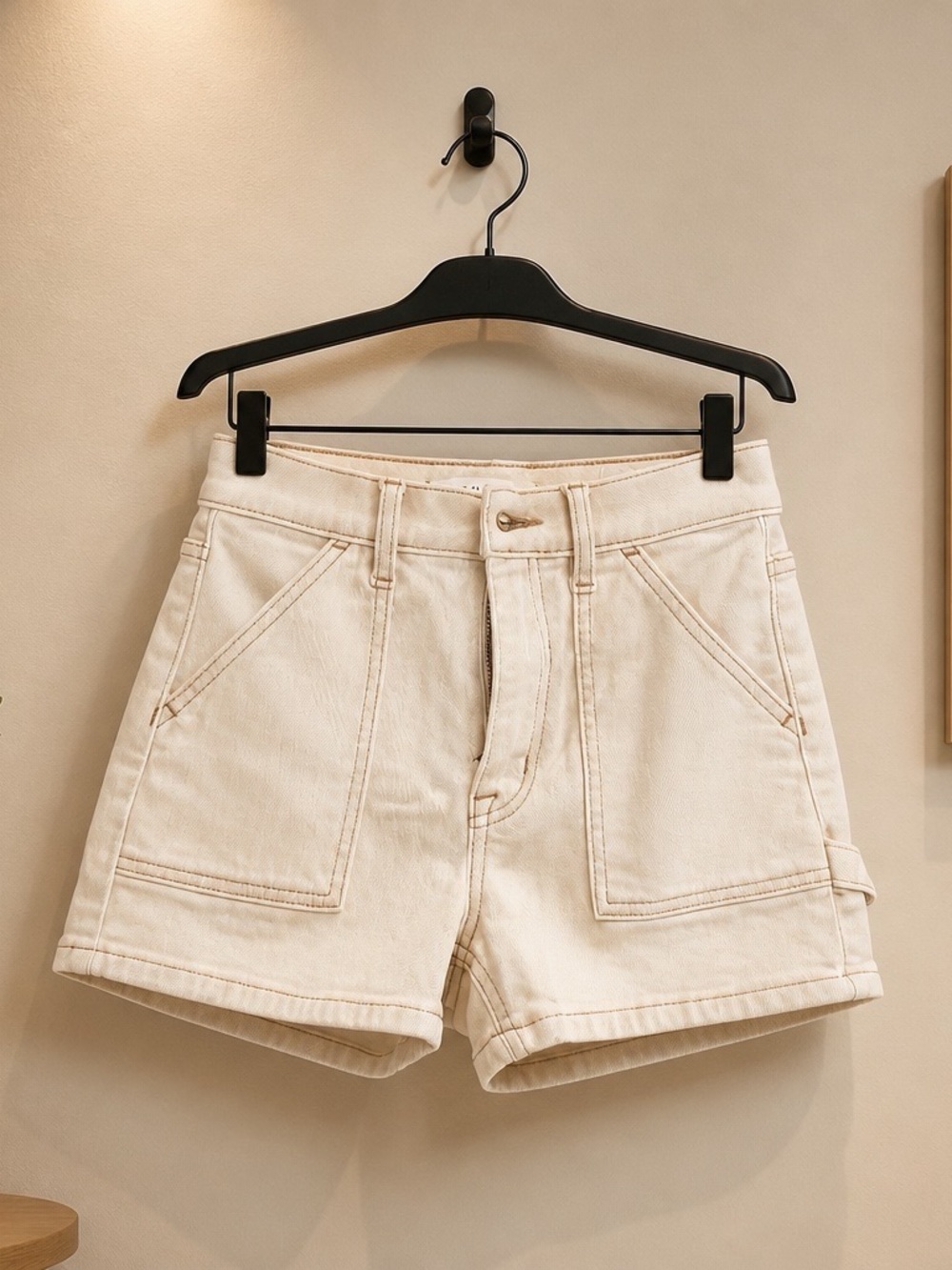 Dry Goods Cream High-Rise Utility Jean Shorts